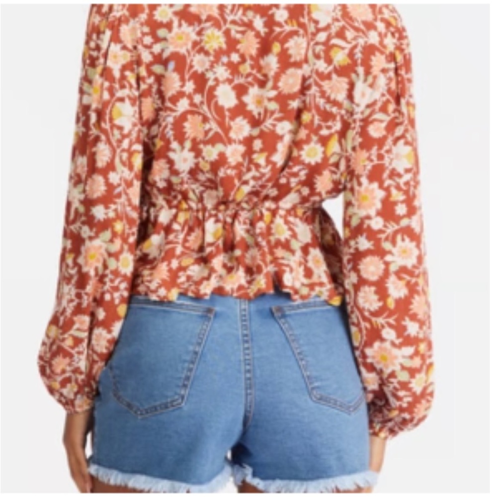 Billabong Womens Time Goes By Cropped Peplum Top Size L Peasant Boho - Picture 3 of 9